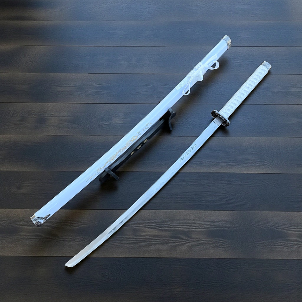 39.5" White Dragon Design Samurai Katana Sword With Display Stand