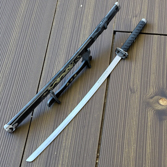 40" Black Dragon Design Samurai Katana Sword With Display Stand