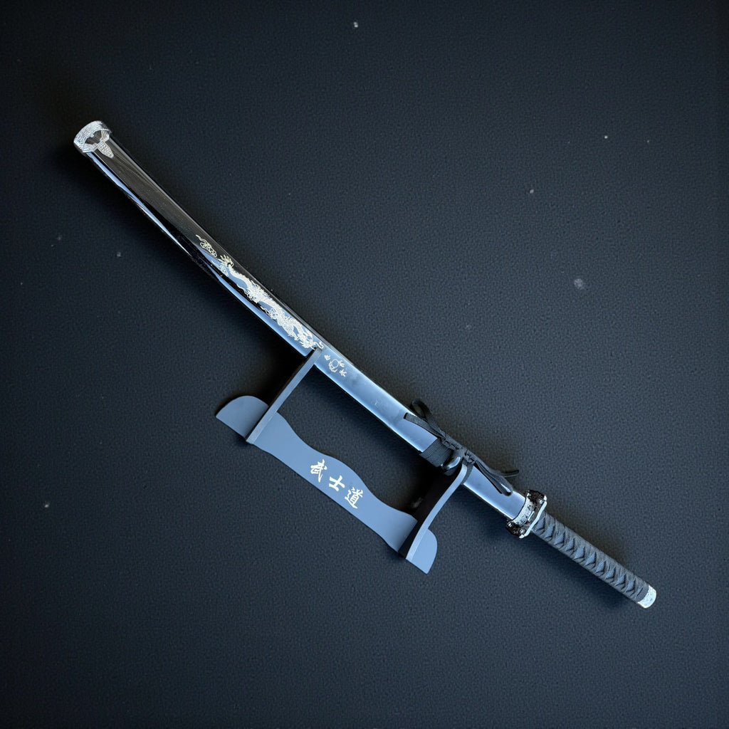 40" Black Dragon Design Samurai Katana Sword With Display Stand