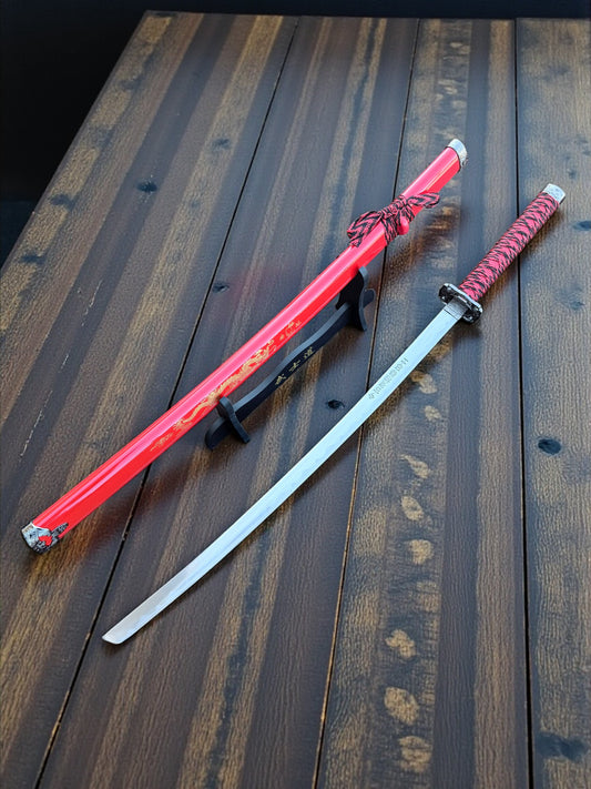 40" Red Dragon Design Samurai Katana Sword With Display Stand