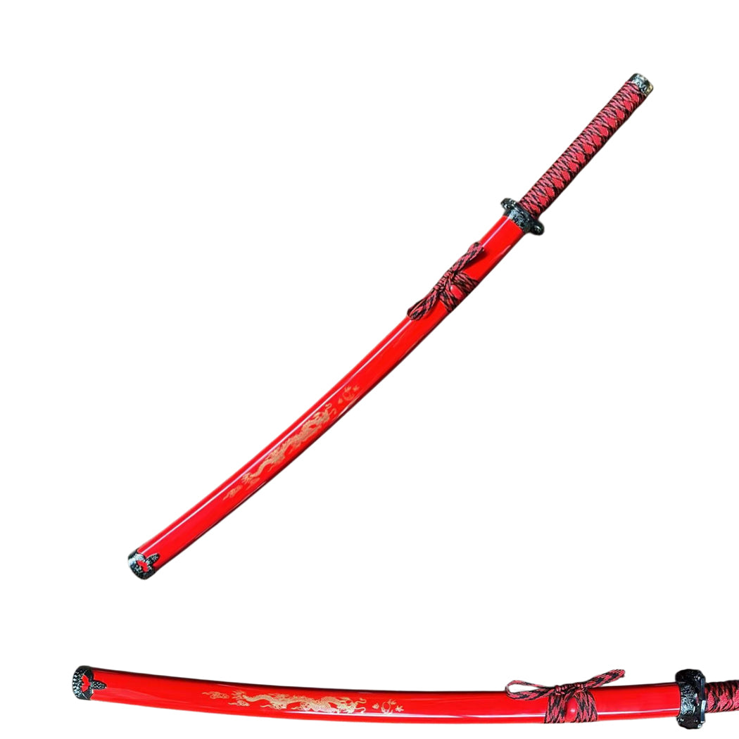 40" Red Dragon Design Samurai Katana Sword With Display Stand