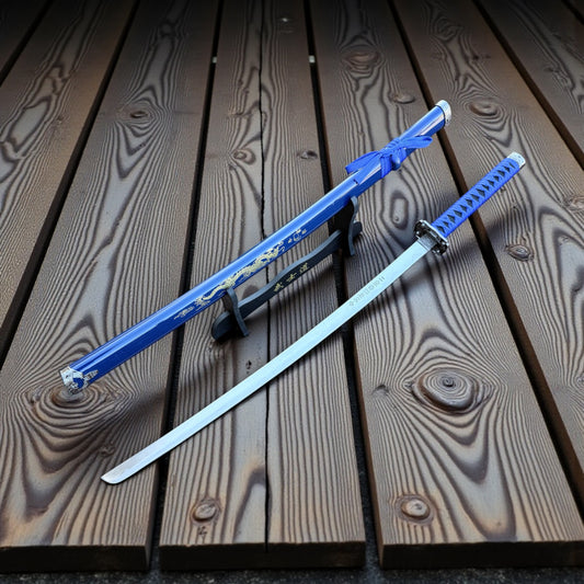 40" Blue Dragon Design Samurai Katana Sword With Display Stand