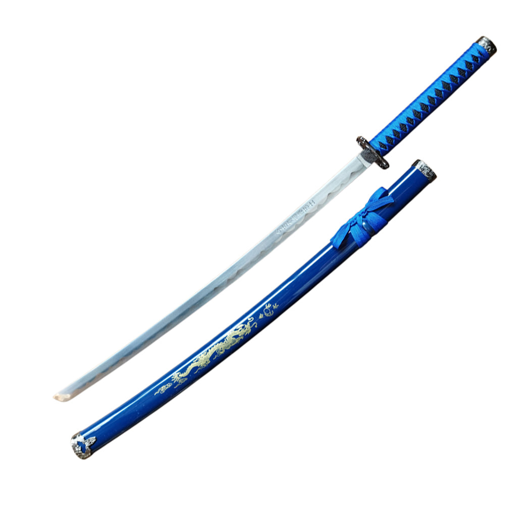 40" Blue Dragon Design Samurai Katana Sword With Display Stand