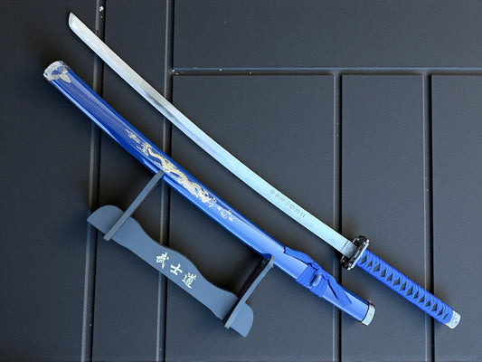 40" Blue Dragon Design Samurai Katana Sword With Display Stand
