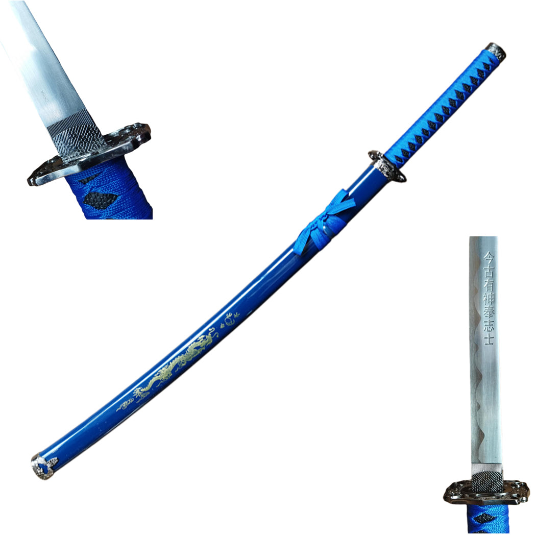 40" Blue Dragon Design Samurai Katana Sword With Display Stand