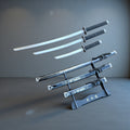 3Pc Black Dragon Design Japanese Samurai Katana Sword Set Ninja Style with Display Stand