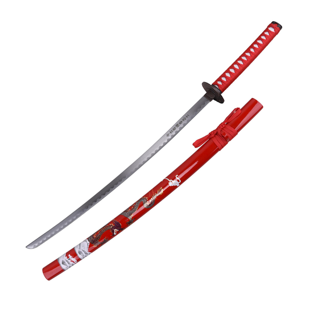 40.5" Red Collectible Dragon Design Katana Samurai Sword Ninja Style With Stand