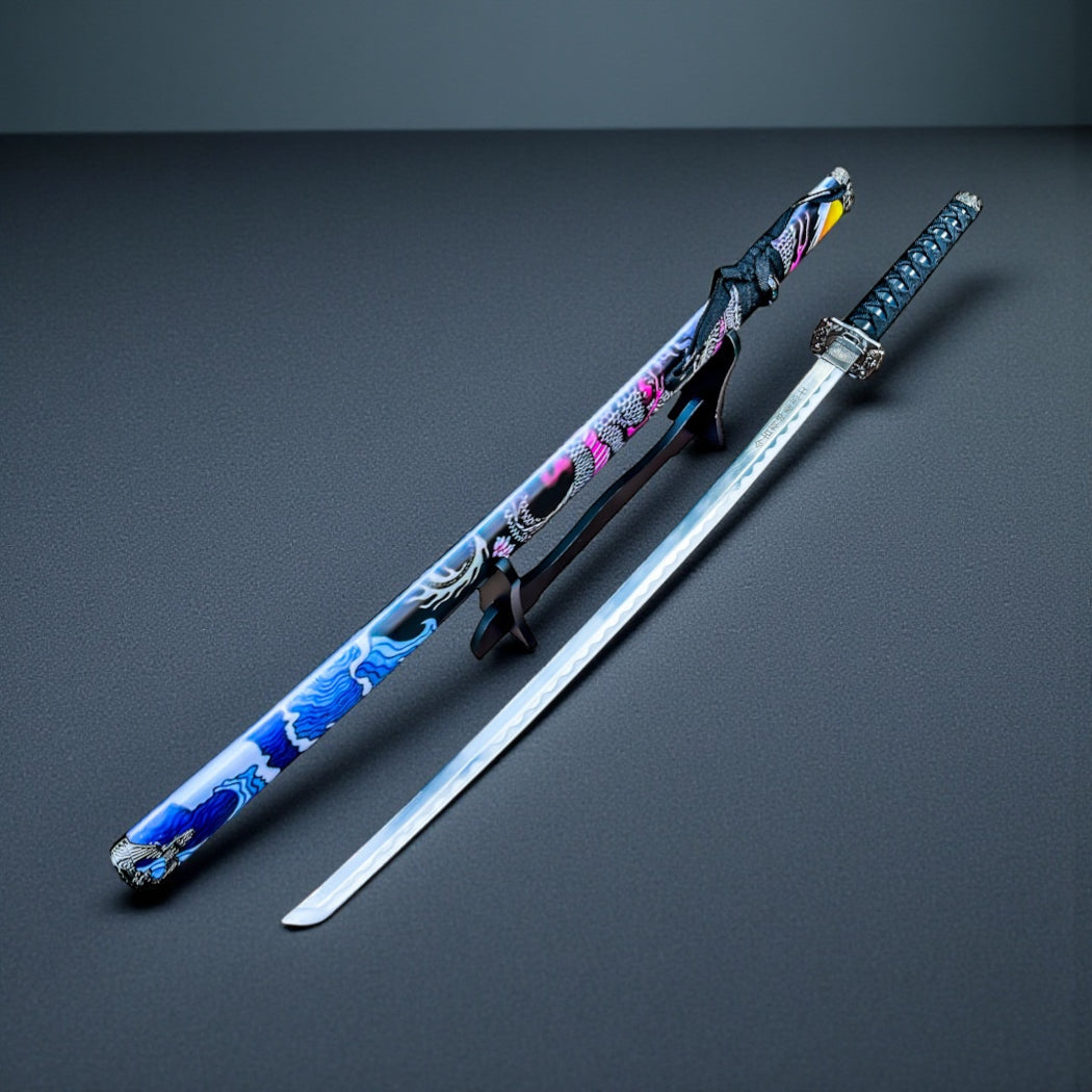 40" Black Dragon Design Japanese Samurai Katana Sword With Display Stand
