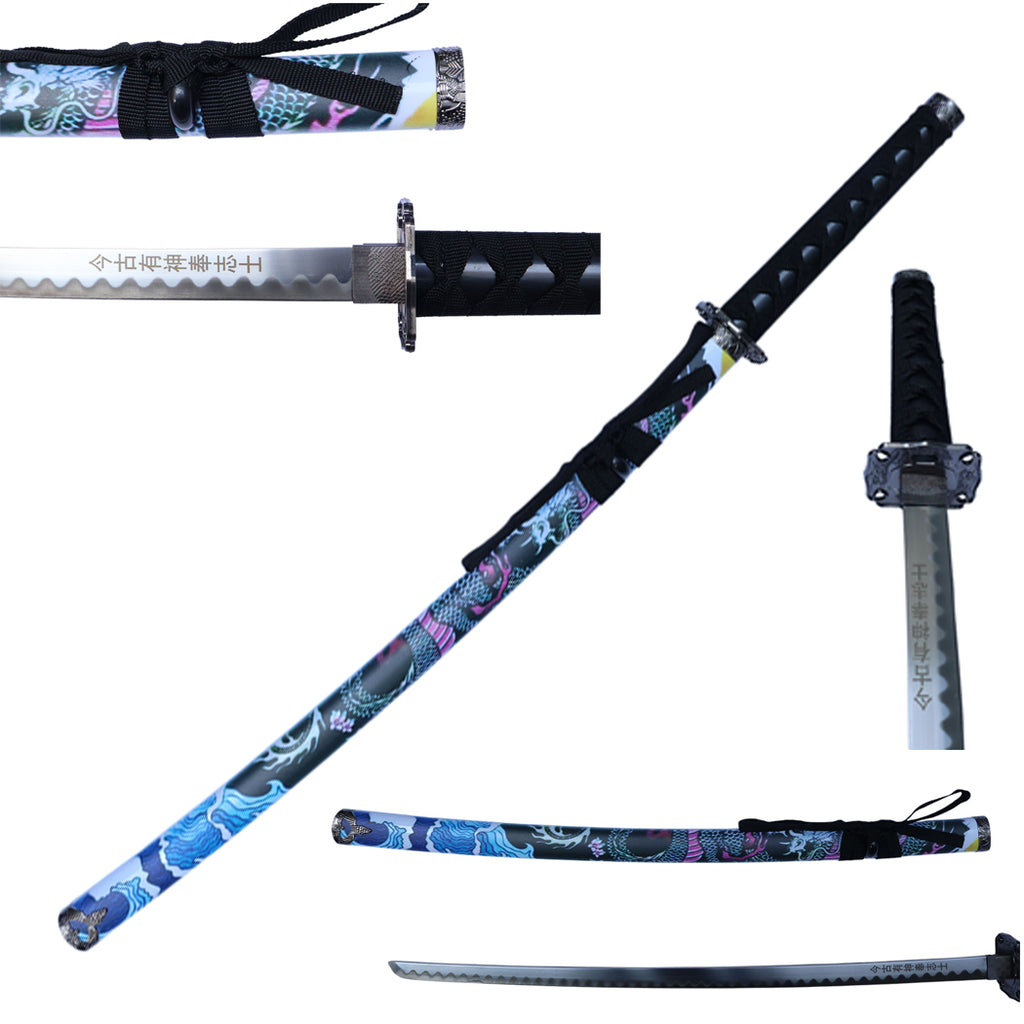 40" Black Dragon Design Japanese Samurai Katana Sword With Display Stand