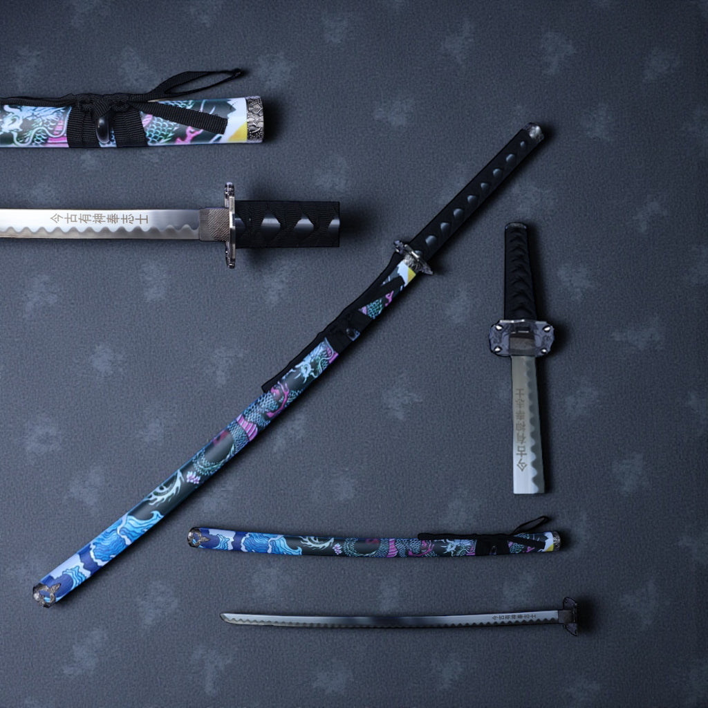 40" Black Dragon Design Japanese Samurai Katana Sword With Display Stand