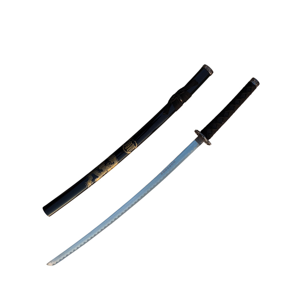 40" Black Katana & Gold Dragon Japanese Samurai Sword with Display Stand