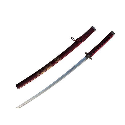 40" Red Katana & Gold Dragon Japanese Samurai Sword with Display Stand