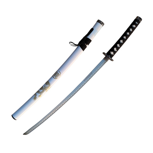 40" White Katana & Gold Dragon Japanese Samurai Sword with Display Stand