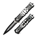 8.5" Silver Metal Skull Handle Two Tone Blade Spring Assisted Folding Knife w/ Glass Breaker