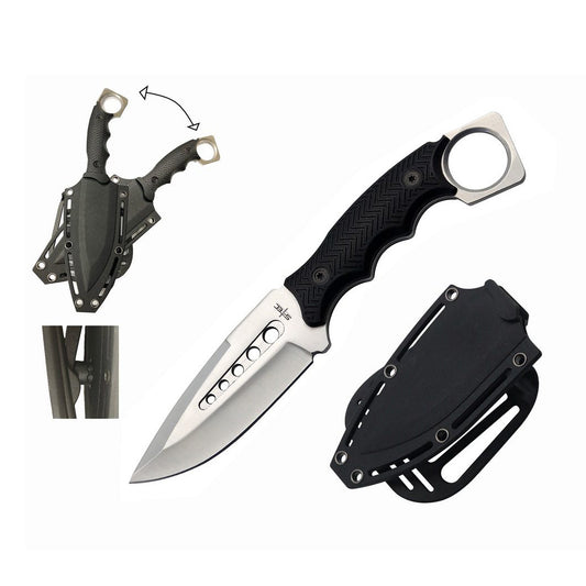 9" Full Tang Stainless Steel Silver Drop Point Blade Hunting Knife w/ ABS Swivel Sheath