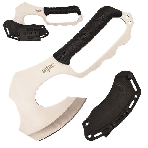 10.5" Full Tang Silver Blade Knuckle Handle Tactical Axe With ABS Swivel Sheath
