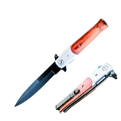 8.75" Stiletto Style Stainless Steel Blade Spring Assisted Folding Knife With Pakkawood Inlay Handle