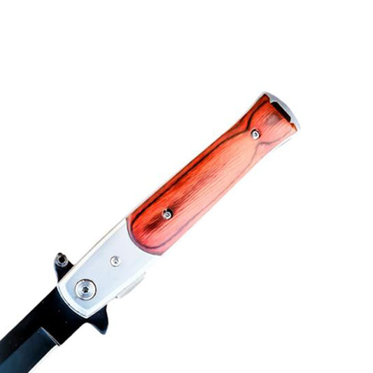 8.75" Stiletto Style Stainless Steel Blade Spring Assisted Folding Knife With Pakkawood Inlay Handle