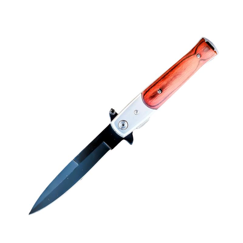 8.75" Stiletto Style Stainless Steel Blade Spring Assisted Folding Knife With Pakkawood Inlay Handle