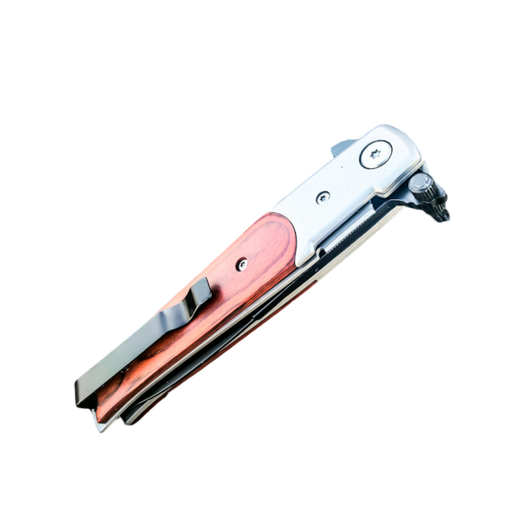 8.75" Stiletto Style Stainless Steel Blade Spring Assisted Folding Knife With Pakkawood Inlay Handle