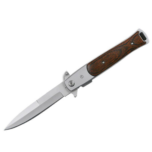 8.75" Stiletto Style Stainless Steel Blade Spring Assisted Folding Knife With Pakkawood Inlay Handle
