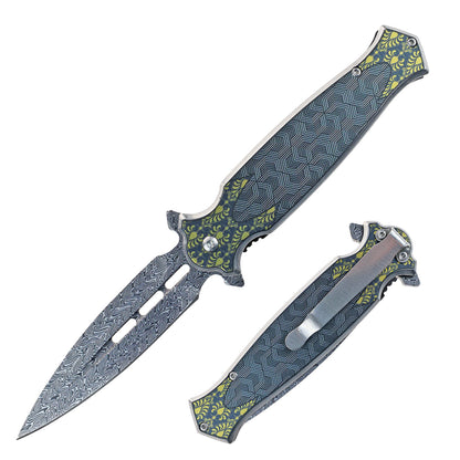 8.25" UV Printed Graphic Stainless Steel Handle Folding Knife With Belt Clip