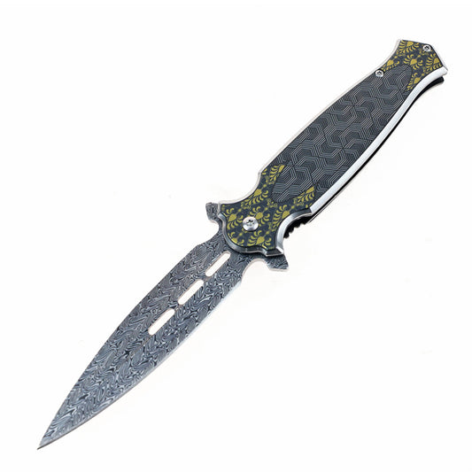 8.25" UV Printed Graphic Stainless Steel Handle Folding Knife With Belt Clip
