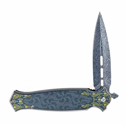 8.25" UV Printed Graphic Stainless Steel Handle Folding Knife With Belt Clip