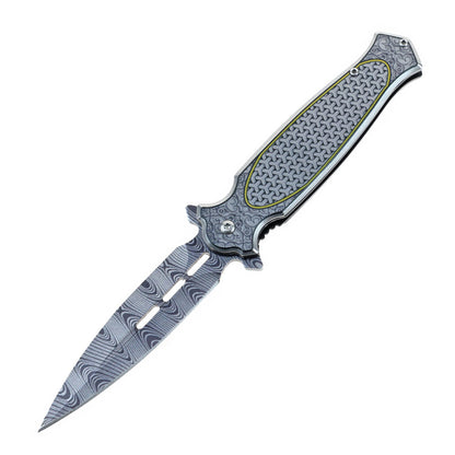 8.25" Grey UV Printed Graphic Folding Knife Stainless Steel Handle With Belt Clip
