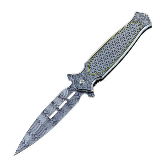 8.25" Grey UV Printed Graphic Folding Knife Stainless Steel Handle With Belt Clip