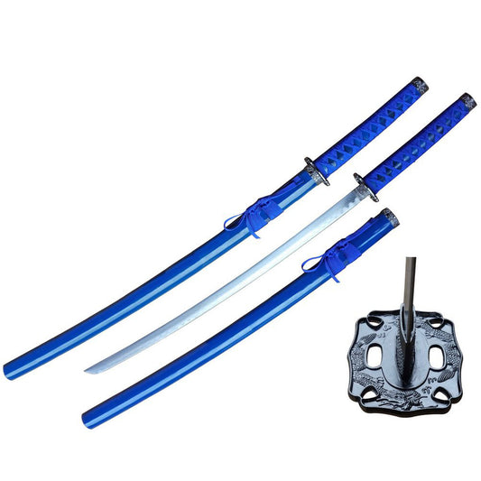 39" Blue Katana Samurai Collectible Handmade Sword With Plastic Scabbard