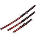 39" Red Dragon Print Design Corbon Steel Blades Samurai Sword 3Pcs Set With Stand 