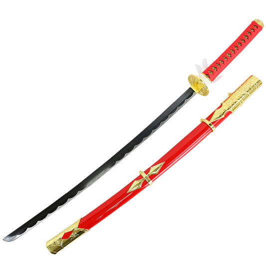 Defender 38" Carbon Steel Samurai Sword Red Gold Emblem Scabbard Dull Blade