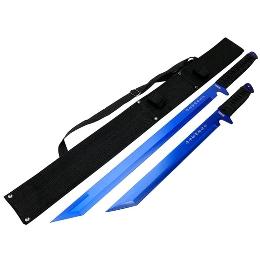 2PC SET 26'' & 18" Ninja Samurai Katana Swords Machete Full Tang Blade Blue