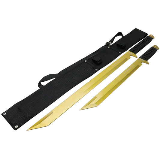 2PC SET 26'' & 18" Ninja Samurai Katana Swords Machete Full Tang Blade Gold