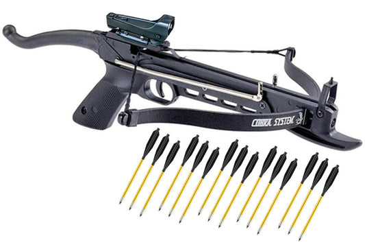 80lbs Self Cocking Hunting Pistol Crossbow with 15 Metal Arrows Red Dot  Scope