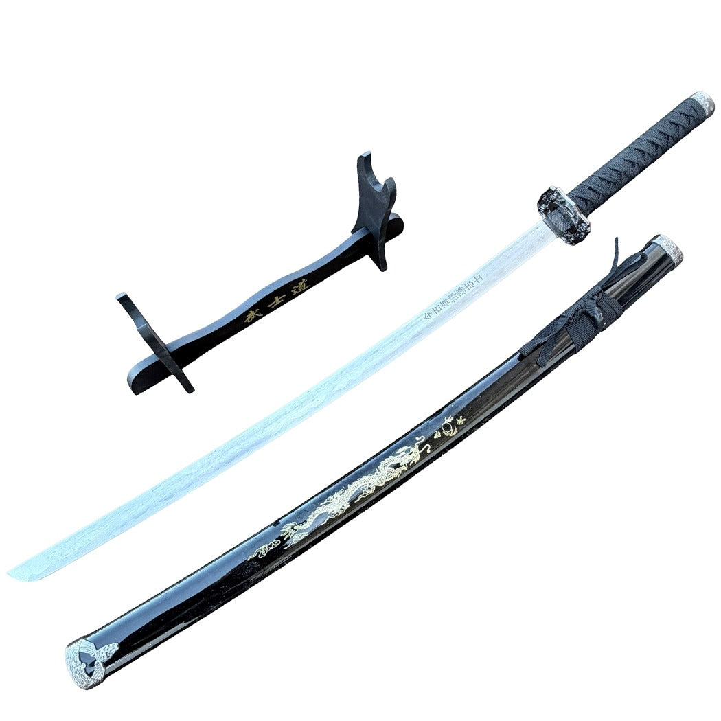 40" Black Dragon Design Samurai Katana Sword With Display Stand