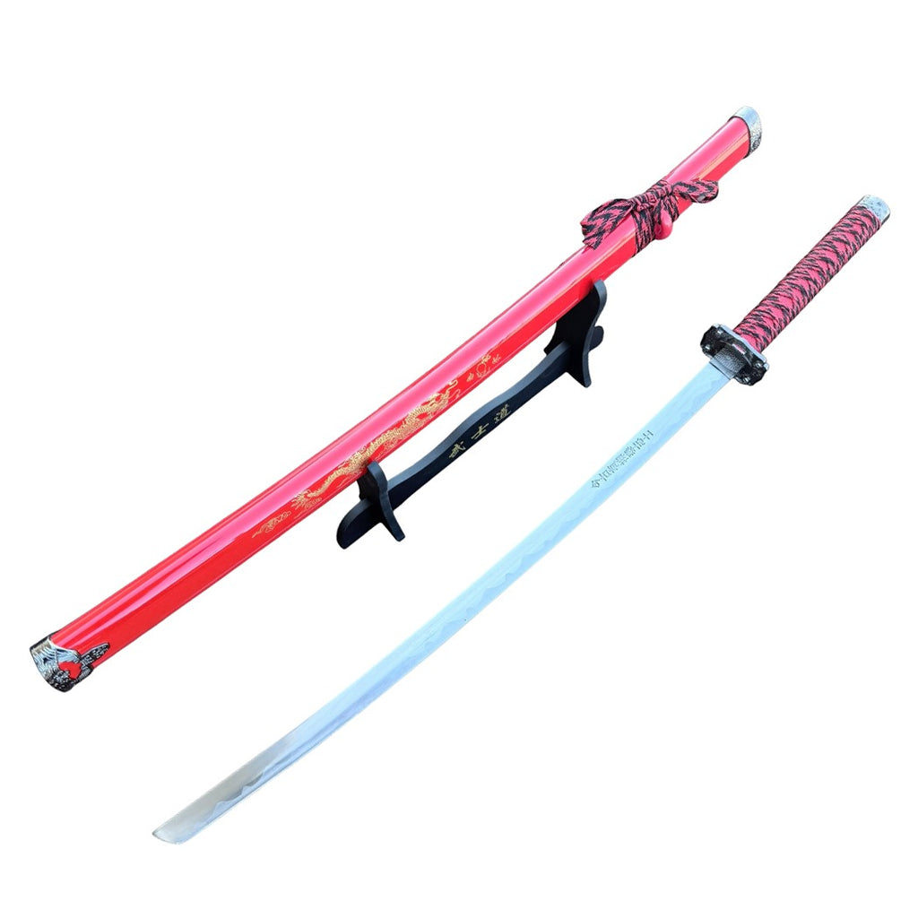 40" Red Dragon Design Samurai Katana Sword With Display Stand