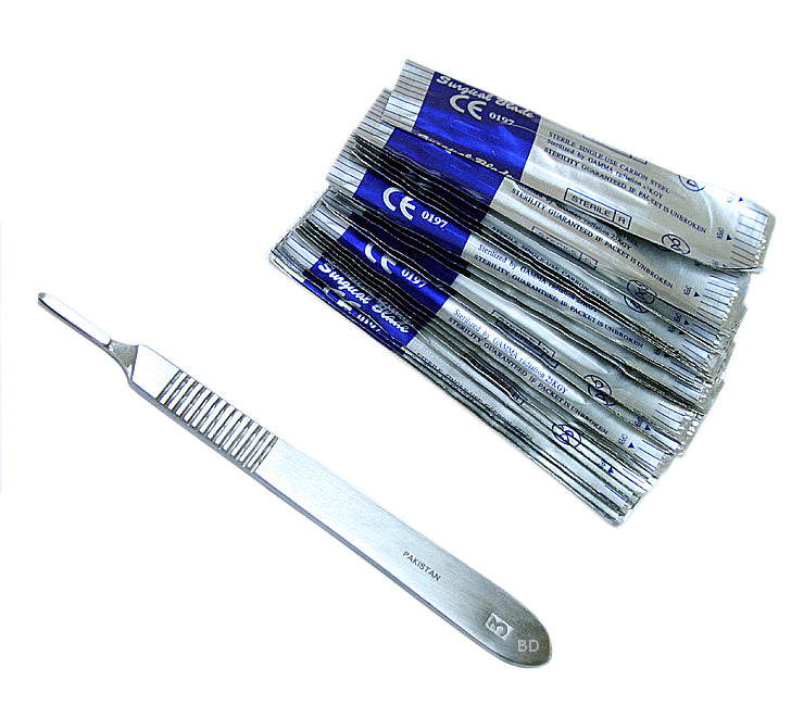 20 Surgery Scalpel Blades #15 & #3 Metal Handle Suitable for Dermaplaning
