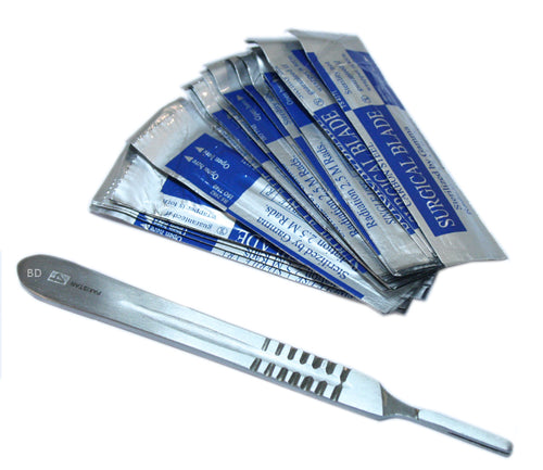20 Surgery Scalpel Blades #20 & #4 Metal Handle Suitable for Dermaplaning