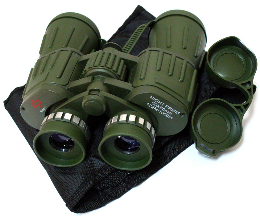 60X50 Perrini Brand Green Army Binoculars with Pouch Day / Night Prism View