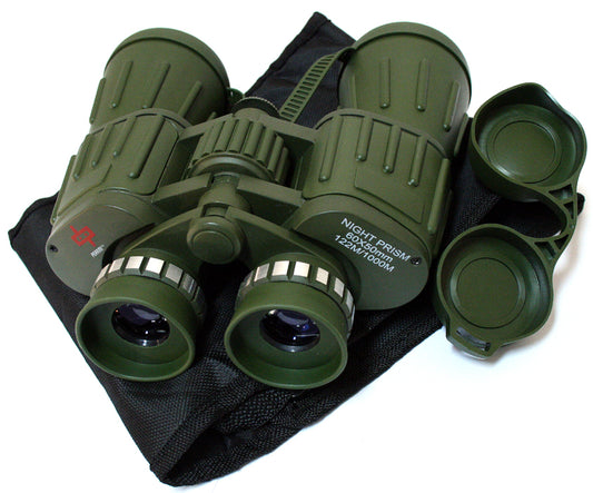 60X50 Perrini Brand Green Army Binoculars with Pouch Day / Night Prism View