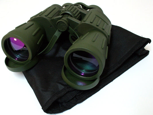 60X50 Perrini Brand Green Army Binoculars with Pouch Day / Night Prism View