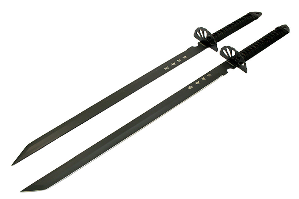 2 Piece Set 28" Black Ninja Swords New 2 In 1 Collectible Samurai Full Tang
