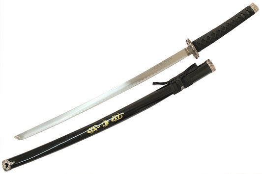 40" Katana Ying Yang Heavy Duty Japanese Samurai Sword Carbon Steel Blade Black