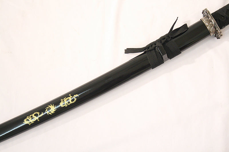40" Katana Ying Yang Heavy Duty Japanese Samurai Sword Carbon Steel Blade Black