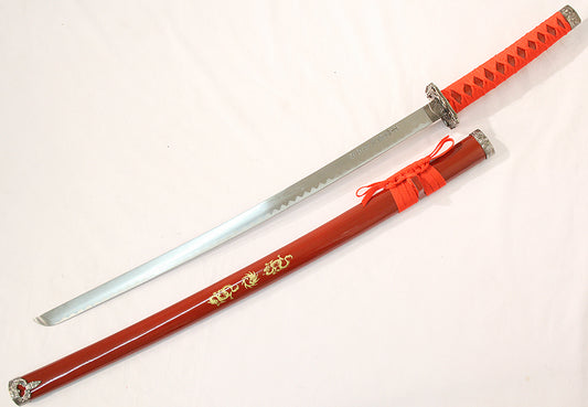 40" Katana Ying Yang Japanese Samurai Sword Carbon Steel Blade Red
