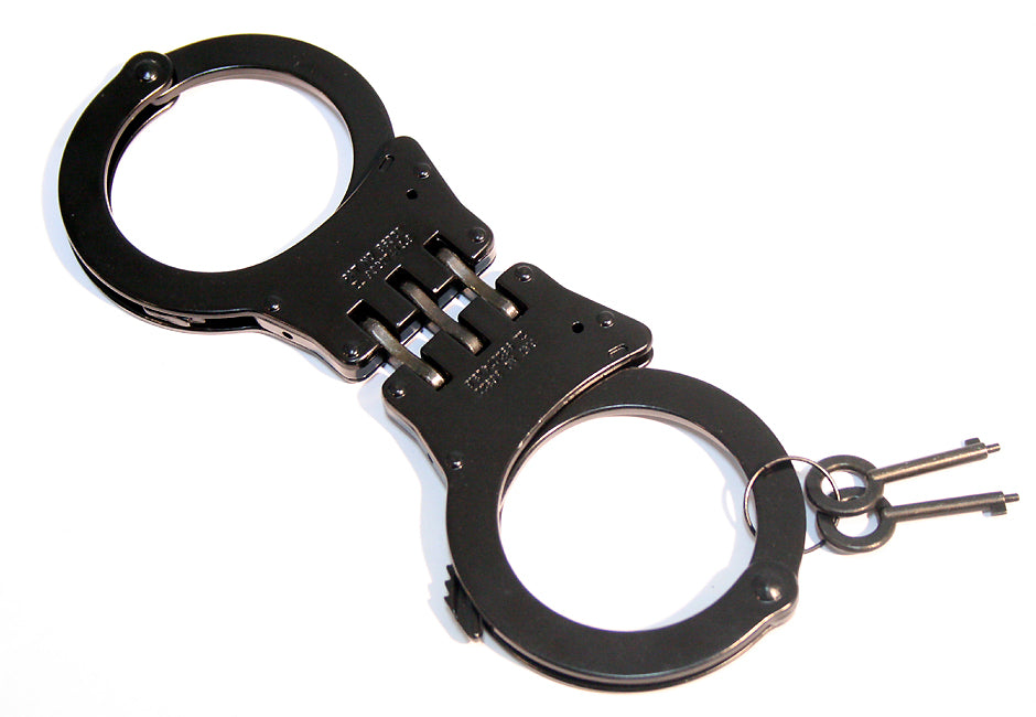 Hinged Style Handcuffs Double Lock Hand Cuffs With Leather Pouch +2 Keys Black