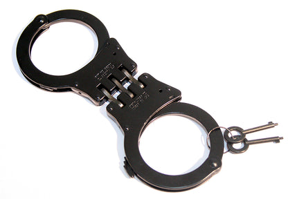 Hinged Style Handcuffs Double Lock Hand Cuffs With Leather Pouch +2 Keys Black