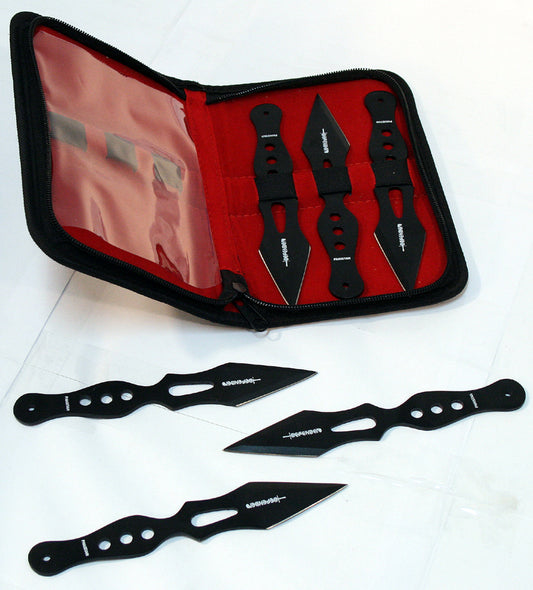 Defender Set Of 6 Black 7" Throwing Knives With Carrying Case
